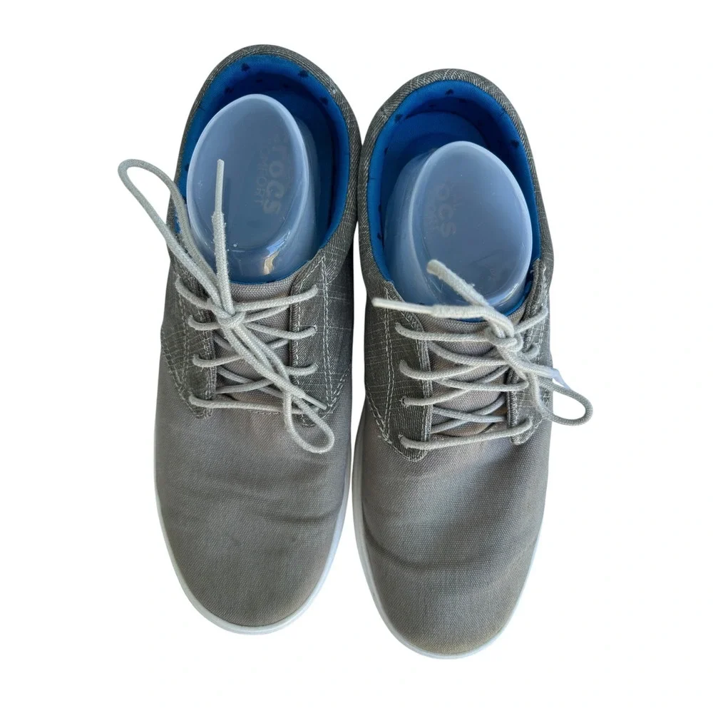 Crocs Walu Canvas Loafers‎ Mens 11 Grey Lace Up Casual Comfort Shoes 203969